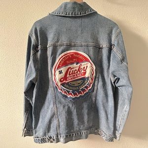 Lucky Brand Relaxed Fit Jean Jacket with Bottle Cap Patch